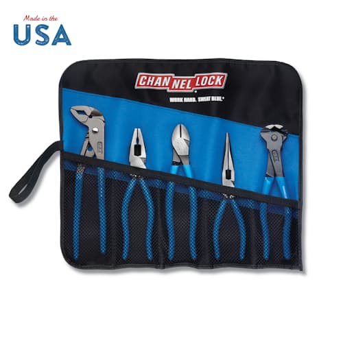 laydown image of 5 Piece E-Series Plier Set w/ Tool Roll