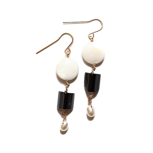 laydown image of Black Tourmaline + Pearl Earring