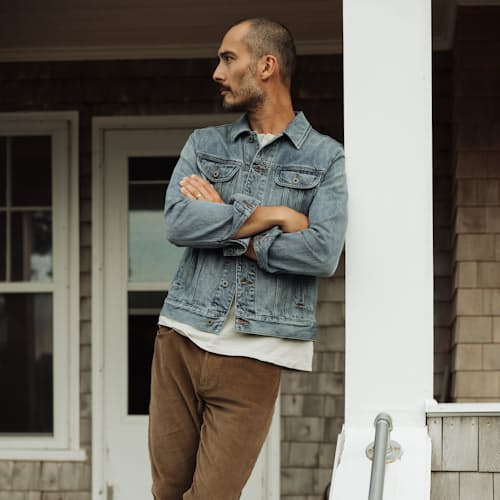 laydown image of Denim Trucker Jacket