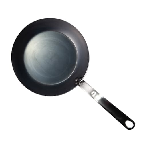 laydown image of Blue Carbon Steel Frying Pan