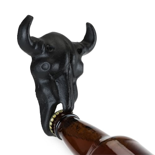laydown image of Cast Iron Wall Mounted Longhorn Bottle Opener