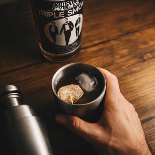 laydown image of Firelight 375ml Flask + Leather Holster