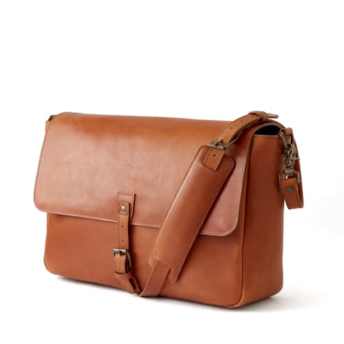 laydown image of Leather Messenger