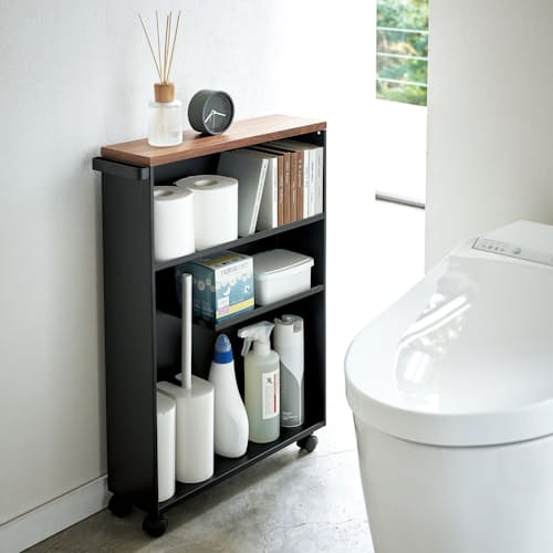 lifestyle image of Tower Rolling Slim Bathroom Cart With Handle