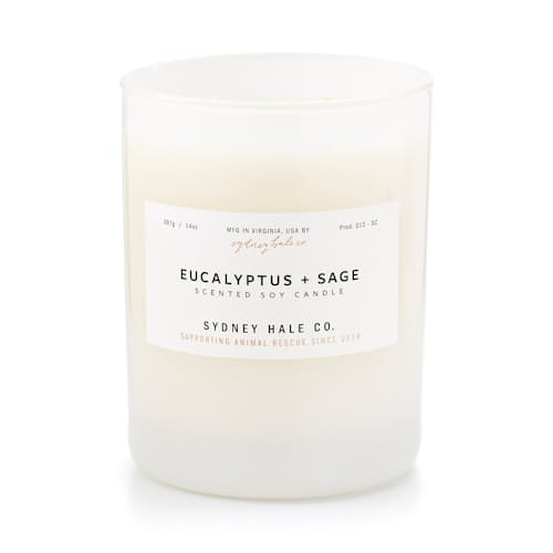laydown image of Eucalyptus + Sage Candle