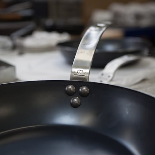 laydown image of Blue Carbon Steel Frying Pan