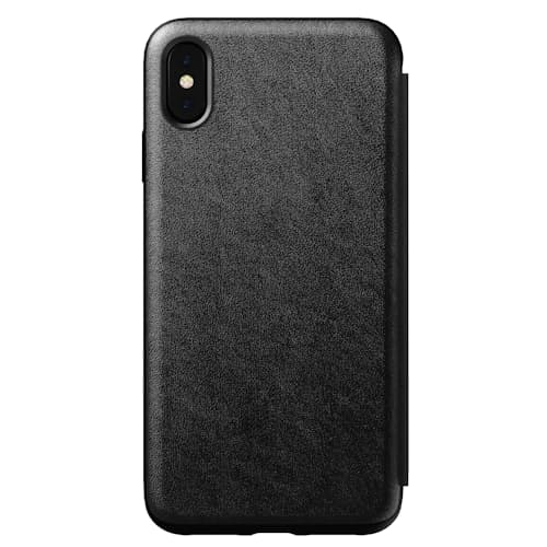 laydown image of Tri-Folio - Black Leather iPhone XS