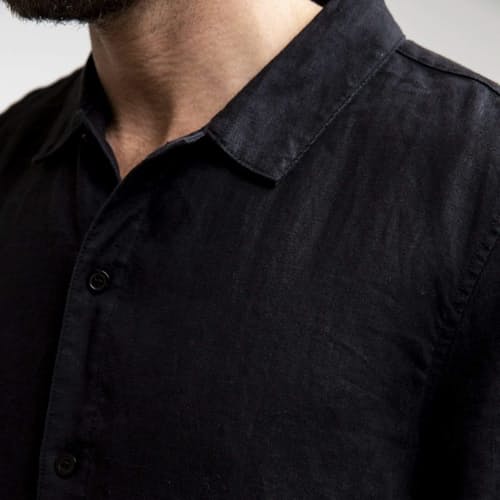 on model image of Classic Linen Short Sleeve Shirt