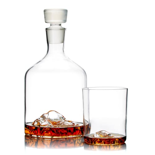 laydown image of Mountain Decanter + Half Dome Set of 2 Whiskey Glasses
