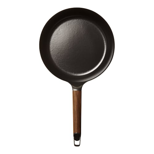 laydown image of Cast Iron Deep Frying Pan with Lid - 9.4"