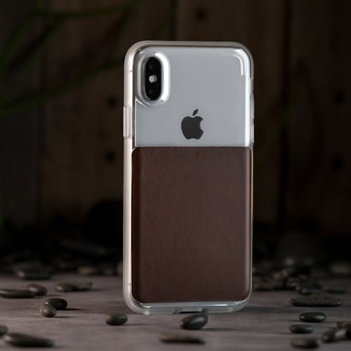 laydown image of Clear Case - Rustic Brown Leather