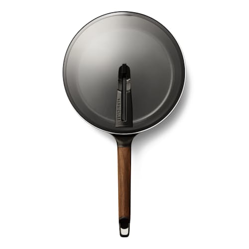 laydown image of Cast Iron Deep Frying Pan with Lid - 9.4"
