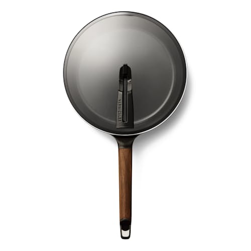 laydown image of Cast Iron Frying Pan with Lid - 10.2"
