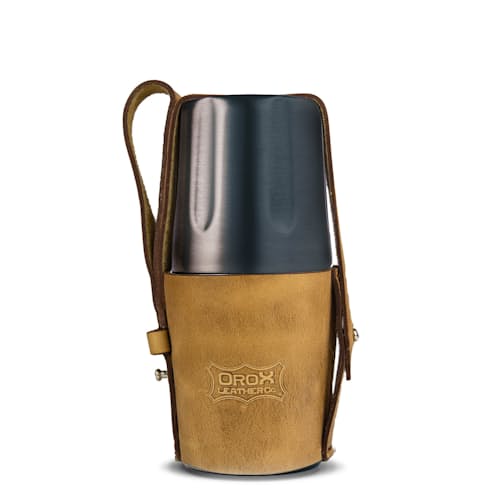 laydown image of Firelight 375ml Flask + Leather Holster