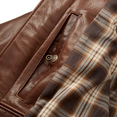 laydown detail image of Waxed Natural Pebbled Cowhide Cafe Leather Jacket