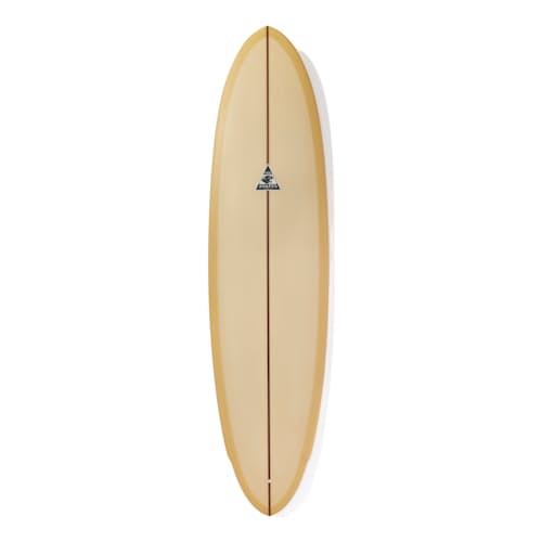 laydown image of Huckberry x Coors Banquet x DJ Javier 7'6" Yee Shapes Egg Surfboard