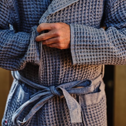 lifestyle image of Hooded Waffle Robe