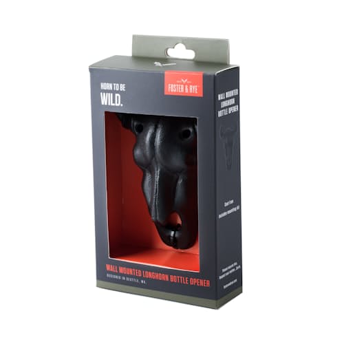 laydown image of Cast Iron Wall Mounted Longhorn Bottle Opener