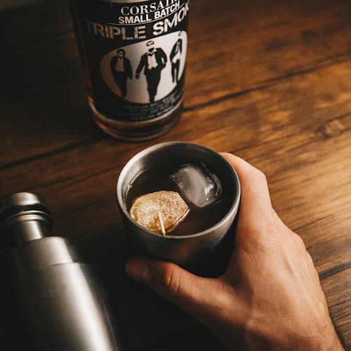 laydown image of Firelight 375ml Flask + Leather Holster
