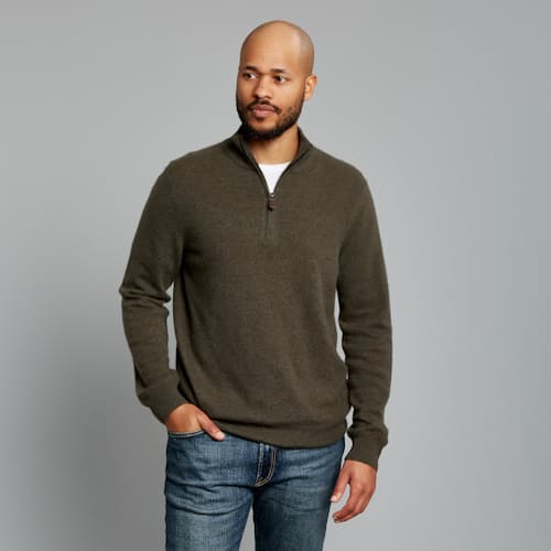 lifestyle image of Classic Cashmere Quarter Zip Sweater