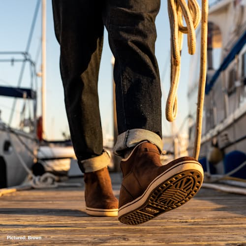 laydown image of Leather Ankle Deck Boot