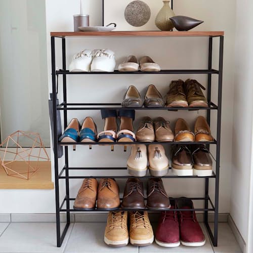 lifestyle image of Wood Top Shoe Rack Tower - 6 Tier