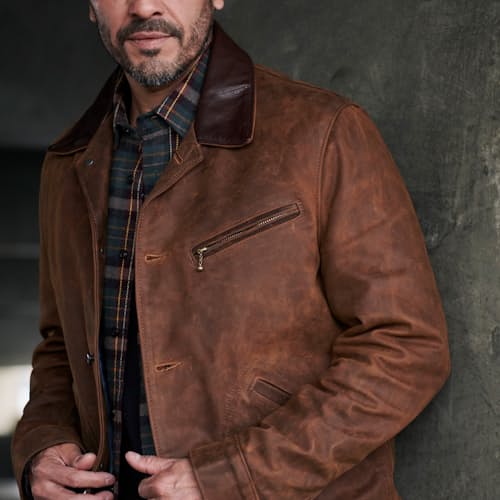 lifestyle image of Nubuck Cowhide Mechanic's Jacket
