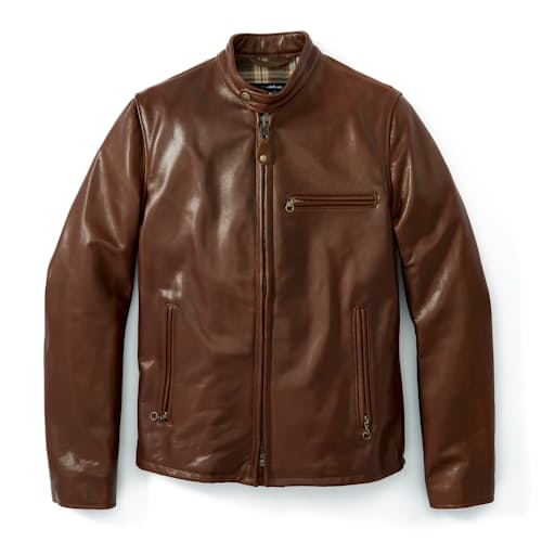 laydown image of Waxed Natural Pebbled Cowhide Cafe Leather Jacket
