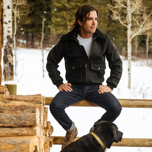 lifestyle image of Golden Bear Leather Bomber