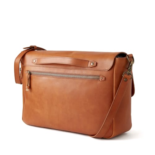 laydown image of Leather Messenger