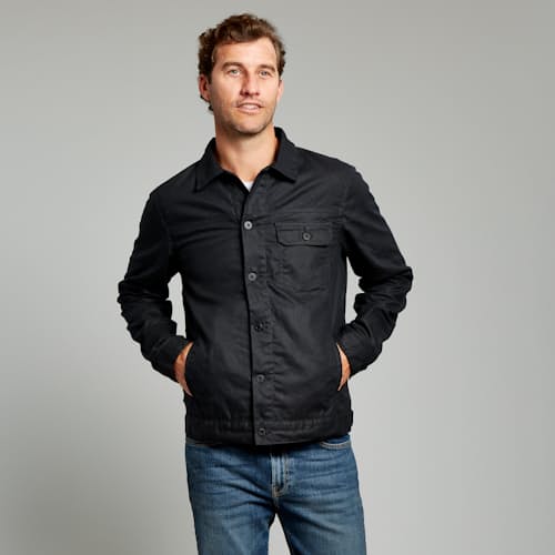 lifestyle image of Flannel-Lined Waxed Trucker Jacket