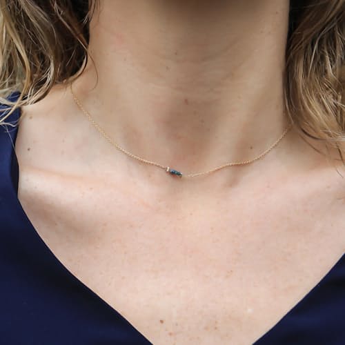 laydown image of Blue Rough Diamond Tiny Bridge Necklace