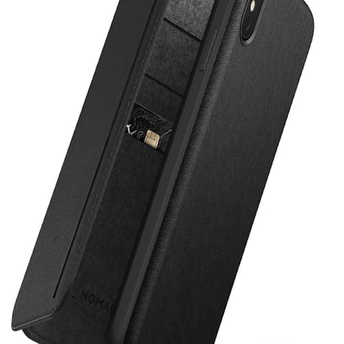 laydown image of Tri-Folio - Black Leather iPhone XS