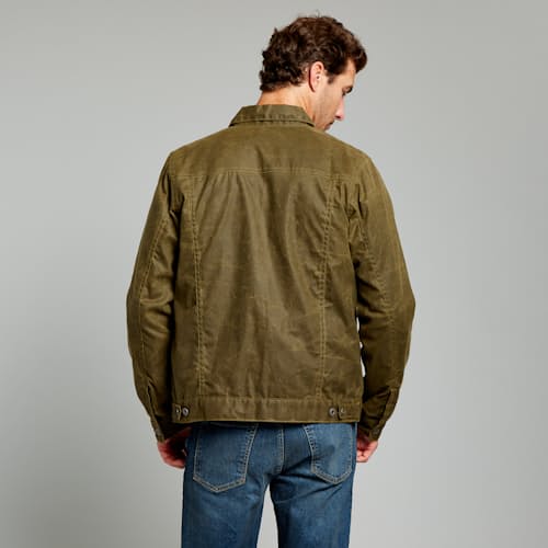 laydown image of Flannel-Lined Waxed Trucker Jacket