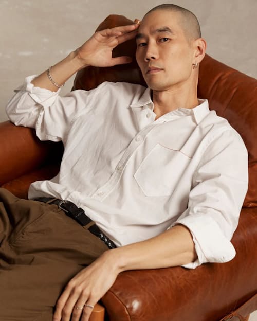 on model image of MSL Pocket Long Sleeve Shirt