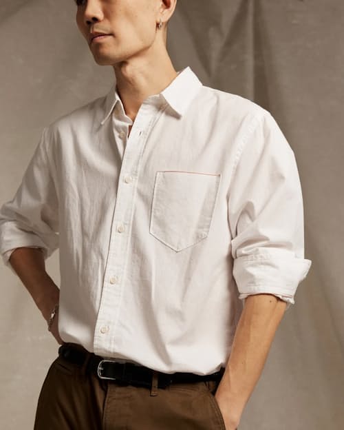 on model image of MSL Pocket Long Sleeve Shirt