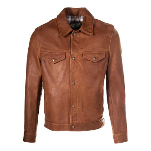 laydown image of Waxy Cowhide Trucker Jacket