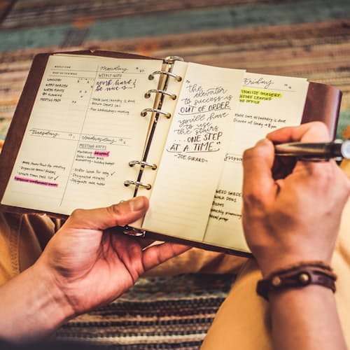 laydown image of Leather Weekly Task Planner