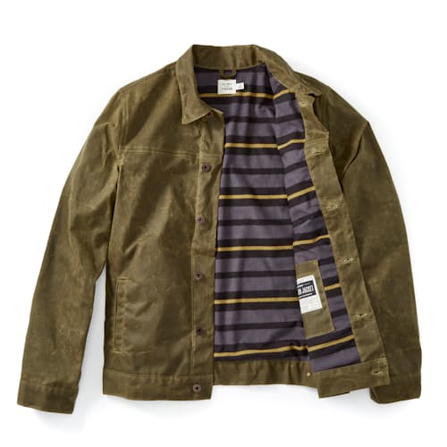 laydown image of Flannel-Lined Waxed Trucker Jacket
