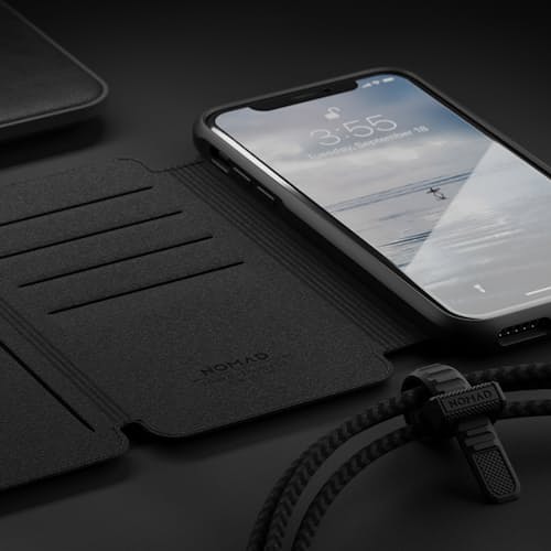 laydown image of Tri-Folio - Black Leather iPhone XS Max