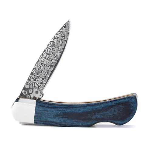 laydown image of Rare Blue Mammoth Tooth + Jasper Damascus Knife