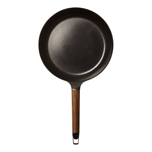 laydown image of Cast Iron Frying Pan with Lid - 10.2"