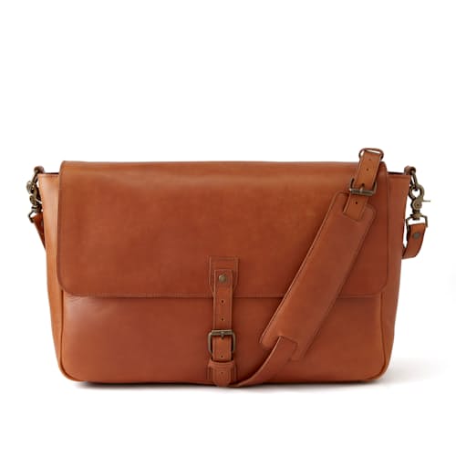 laydown image of Leather Messenger
