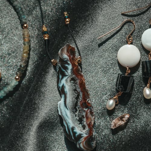 laydown image of Black Agate Stars Long Necklace