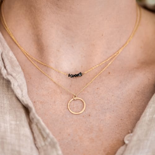 laydown image of Women's Raw Black Diamond Bar Necklace
