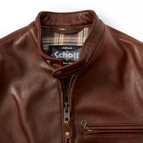 laydown detail image of Waxed Natural Pebbled Cowhide Cafe Leather Jacket