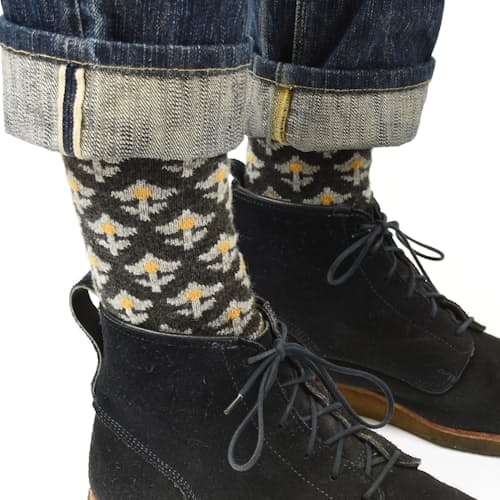 laydown image of Edo Flower - Merino & Cashmere Sock