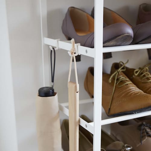 lifestyle image of Wood Top Shoe Rack Tower - 6 Tier