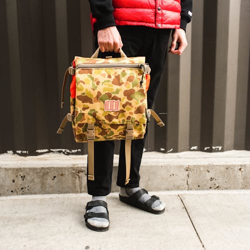 laydown image of Topo Designs x Nanga x Natal - 1000D Camo Rover Shoulder Bag