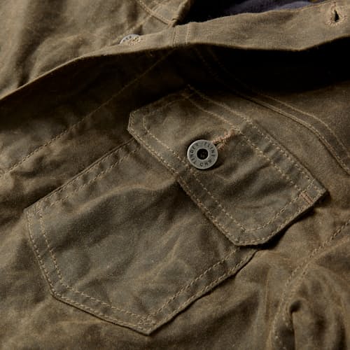 laydown detail image of Flannel-Lined Waxed Trucker Jacket